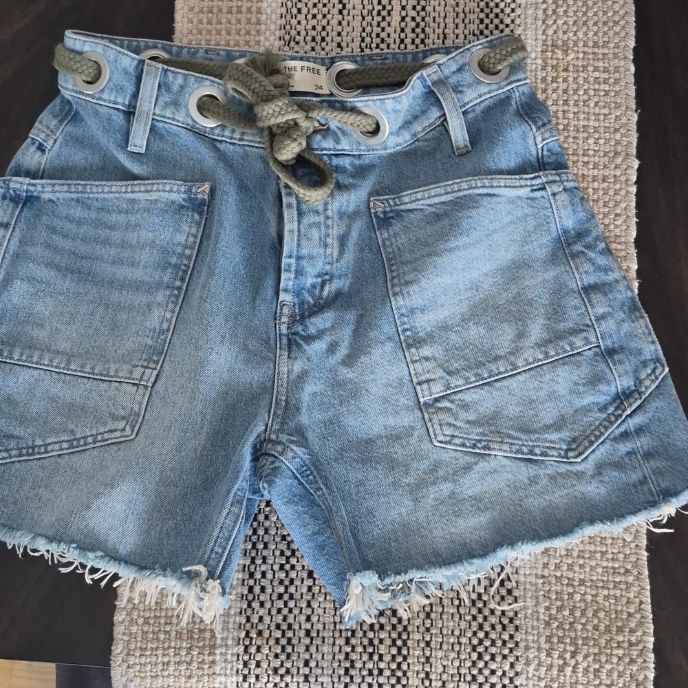 Free People Light Blue Denim Shorts with Rope Tie